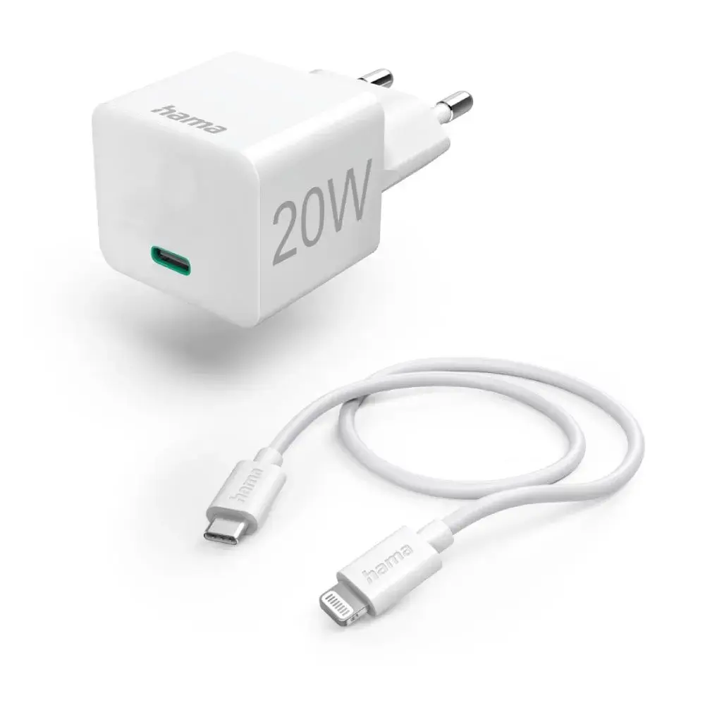 HAMA Kućni Punjač + USB-C-Lightning Kabl, PD, 20W, 3A, Beli