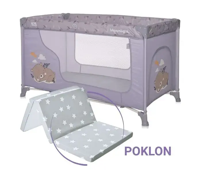 Lorelli Prenosivi krevet Moonlight, 1 nivo i dušek Classic, 60x120x5cm, Sivi