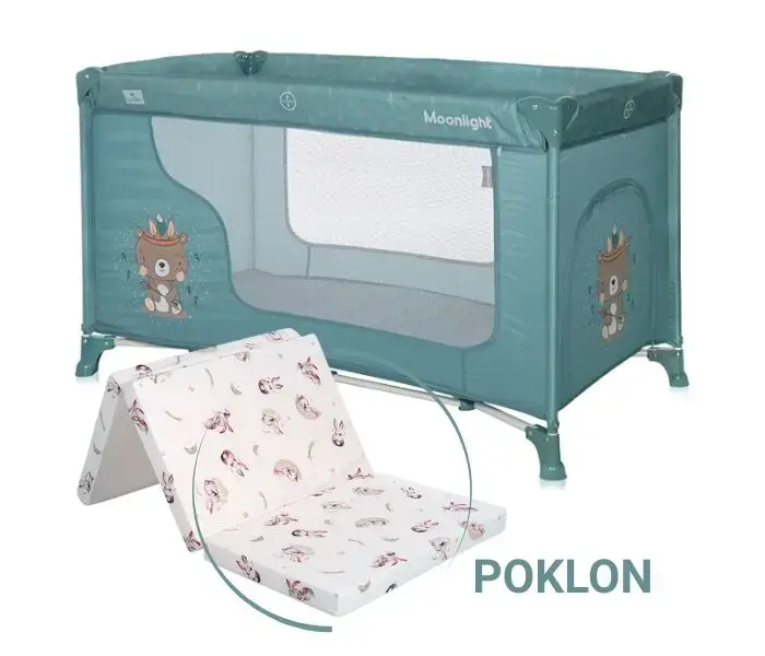 Lorelli Prenosivi krevet Moonlight, 1 nivo i dušek Classic, 60x120x5cm, Tirkizni