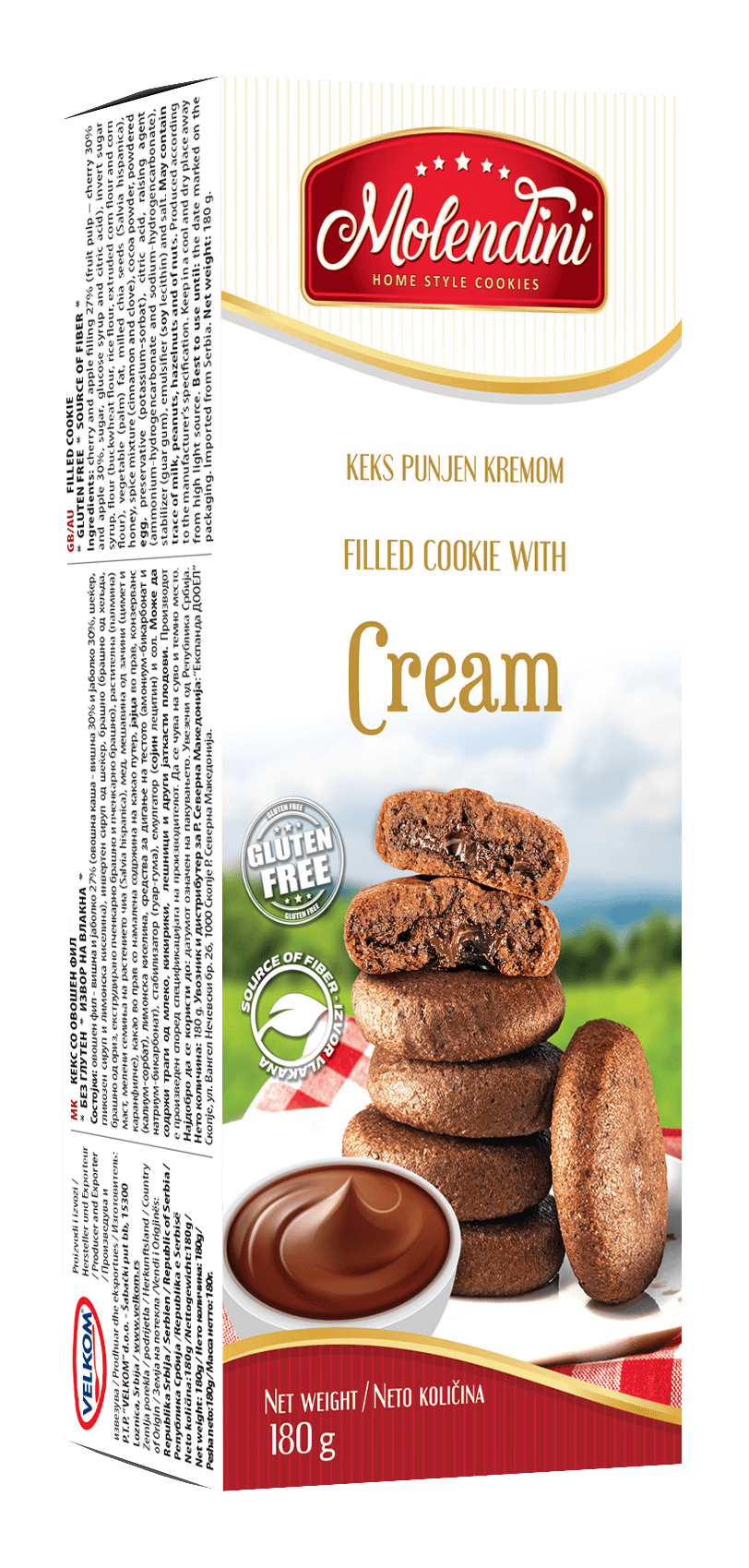 Molendini Keks punjen kremom, Bez glutena, 180 g