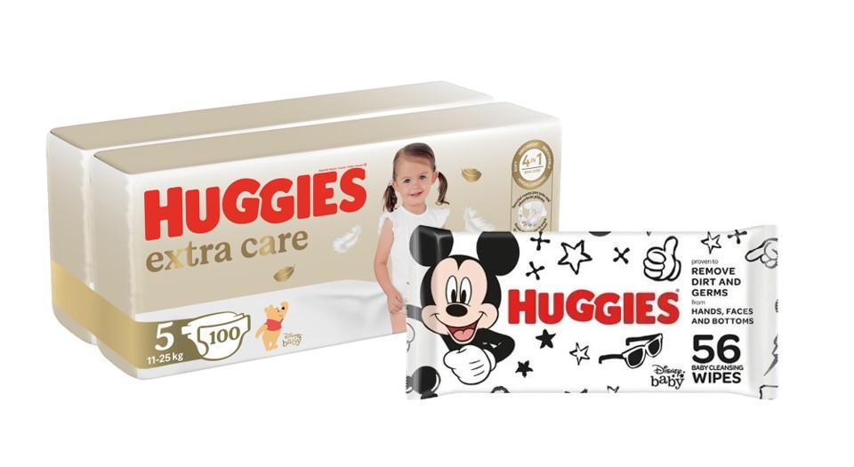 Huggies Pelene Extra Care 5, Duo Pack, 11-25 kg, 100/1 + Mickey Mouse Vlažne maramice, 56/1