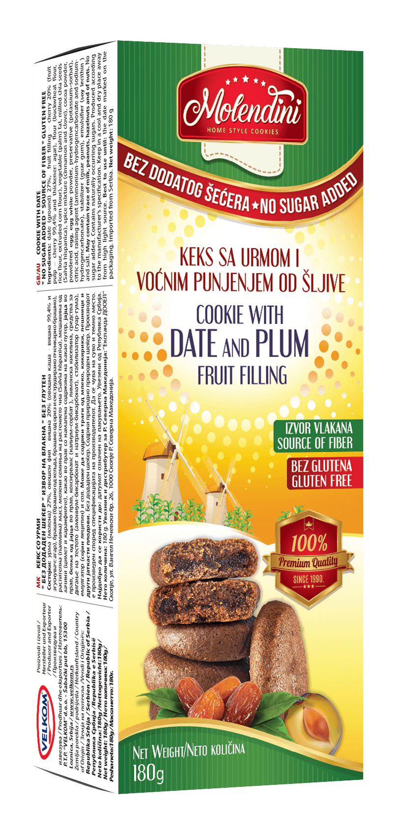 Molendini Keks sa urmom i šljivom, Bez glutena, Bez dodatog šećera, 180 g