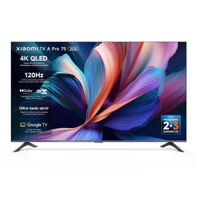 Xiaomi Televizor A Pro 75", QLED, 4K UHD, Google TV, 2026, Crni