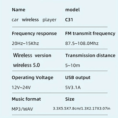 3 thumbnail image for C31 FM Transmiter za kola, Bluetooth, RGB, USB Type C/ Ligtning, Crni