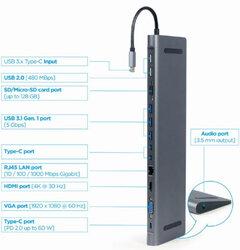 2 thumbnail image for GEMBIRD USB Type-C 9-in-1 multi-port adapter USB hub+HDMI+VGA+PD+card reader+LAN+3.5m A-CM-COMBO9-01 sivi