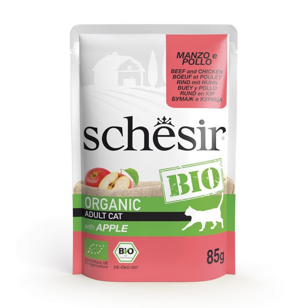 SCHESIR Vlažna hrana za mačke Cat Bio Organic With Apple, Govedina i piletina, 85g