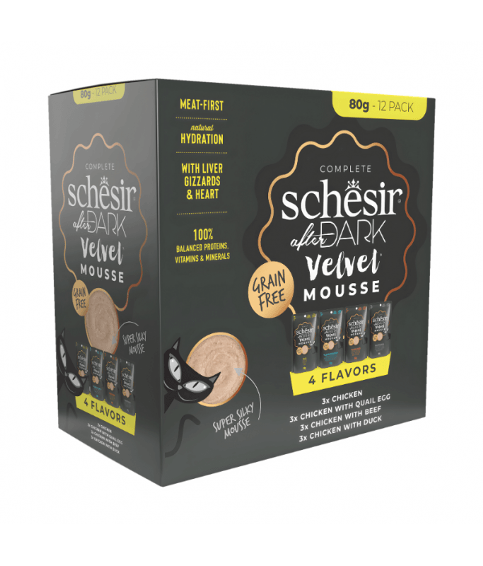 SCHESIR Vlažna hrana za mačke After Dark Multipack, Kesice, 12x80g