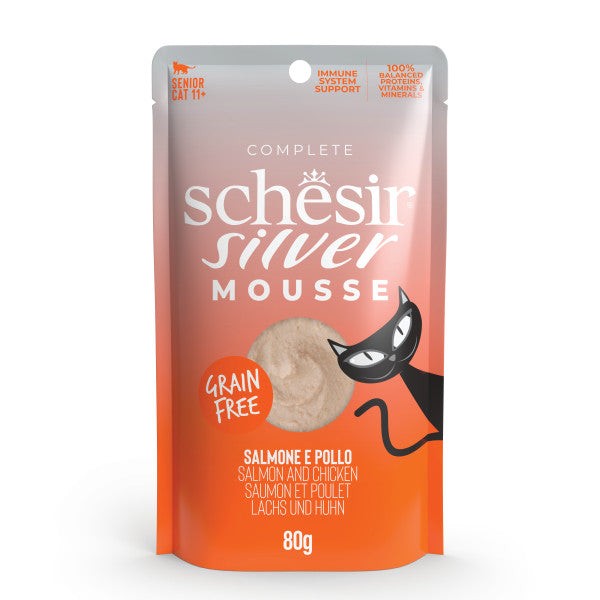 SCHESIR Vlažna hrana za mačke Silver Mousse, Losos, 80g