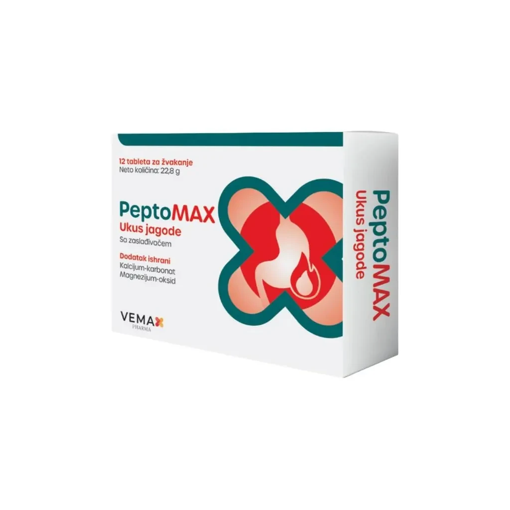 Vemax pharma Peptomax Jagoda, 12 tableta za žvakanje