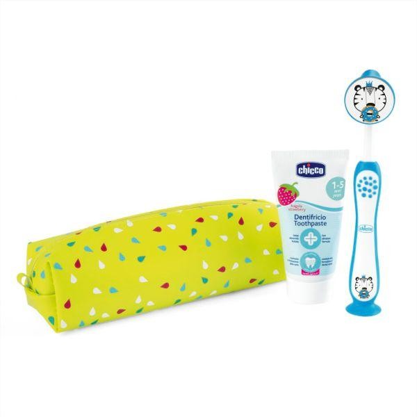 Chicco Set za pranje zuba za bebe Pasta i četkica za zube Tiger, Plavi