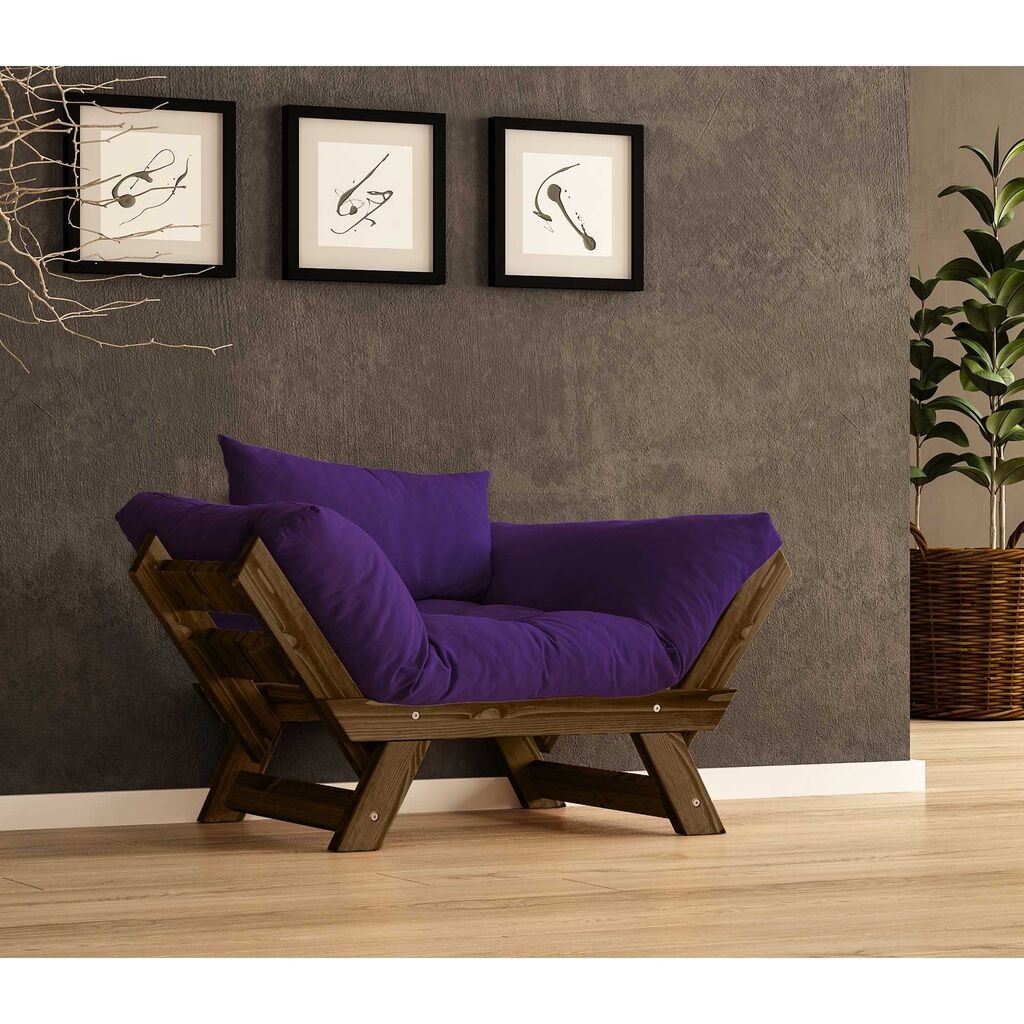 Hanah Home Baštenska sofa sa jednim sedištem i jastukom, Orah i ljubičasta