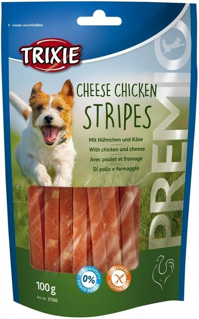 TRIXIE Poslastice za pse Premio Cheese Stripes, Pileće trake sa sirom, 100 g