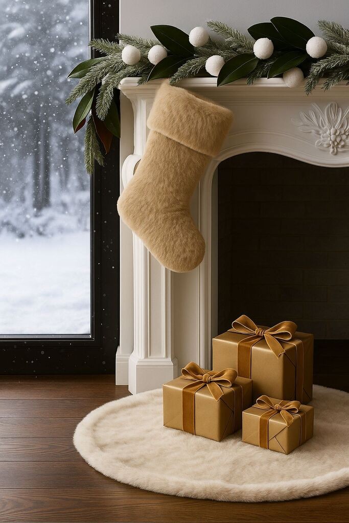 Aberto Design Novogodišnja ukrasna čarapa Pelush, Krem