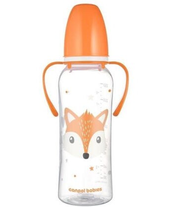 Canpol babies Flašica sa ručkama za bebe Cute animals, 250ml, Narandžasta