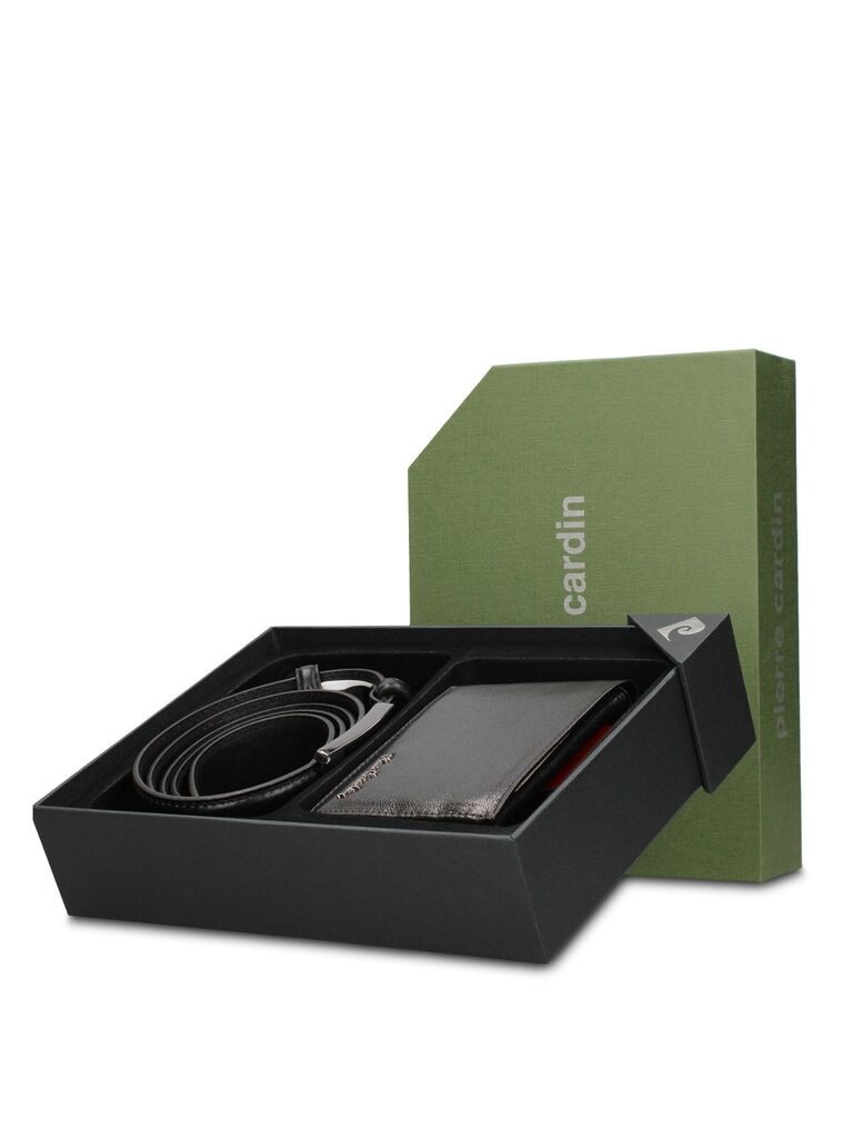 Pierre Cardin Muški set Kožni novčanik i kaiš 2552GG38, Crni
