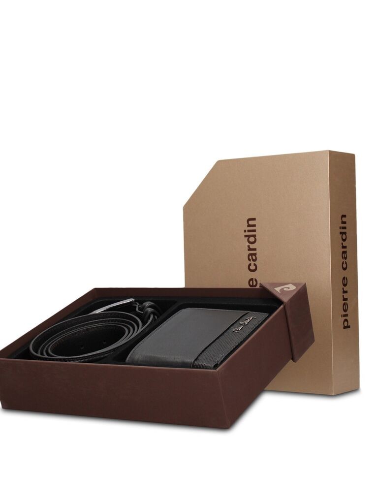 Pierre Cardin Muški set Kožni novčanik i kaiš 2553GG39, Crni