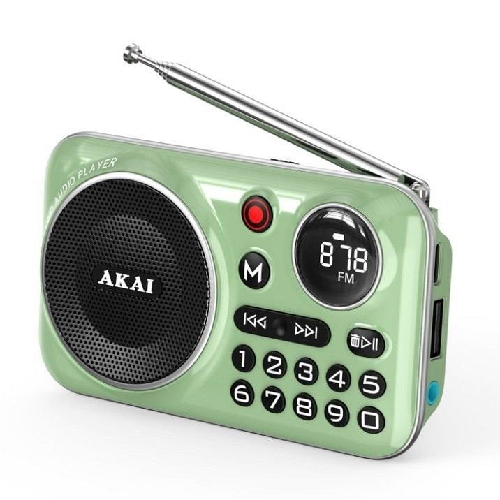 Akai FM radio sa funkcijom snimanja APR-500, 2.5W, USB, Bluetooth, Svetlozeleni