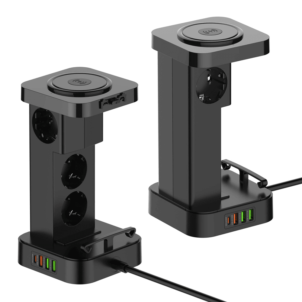 Ldnio Strujna utičnica SEW4485 2500W EU 4 uticnice + 3xUSB QC PD 30W, Wireless 15W, PPS, 2m, Crna