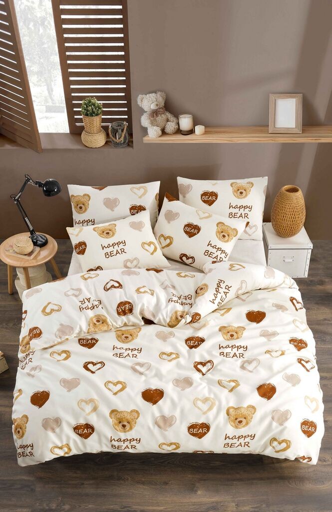L'essentiel Maison Komplet Posteljine Teddy Bear Heart Fitted, 200x220 cm, Belo-braon