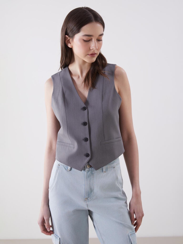 LC Waikiki Ženski prsluk W55227Z8-JMD, Sivi