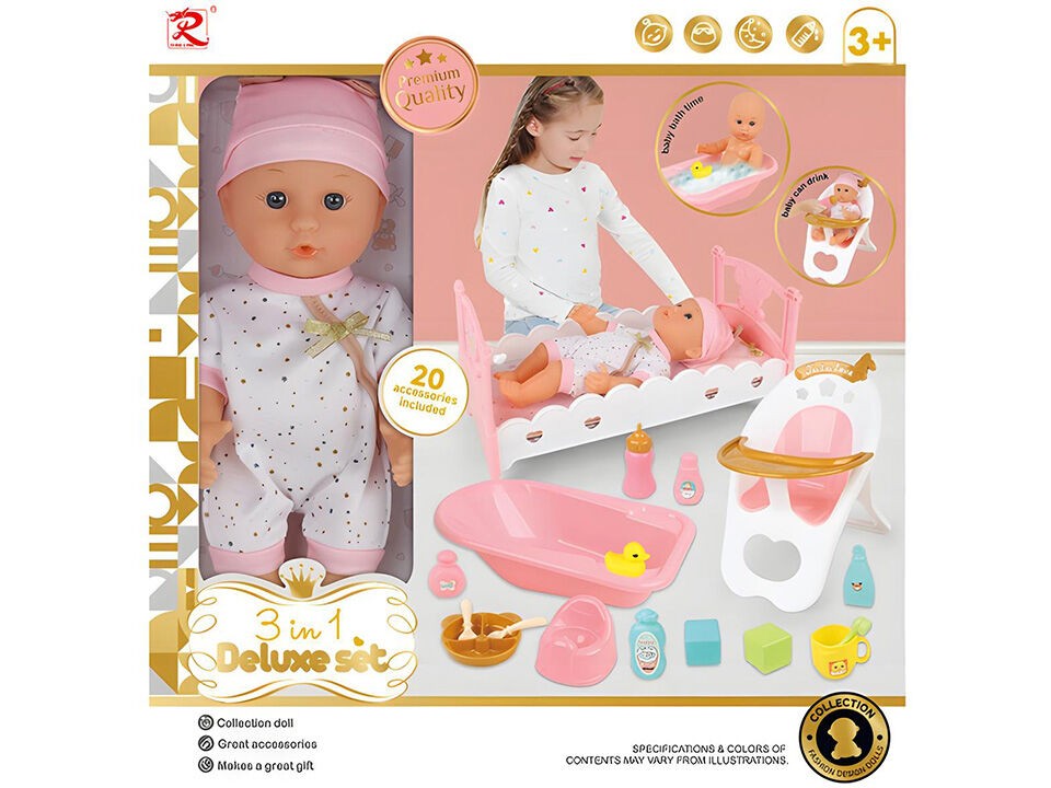 Lutka beba set 3u1, Roze-bela