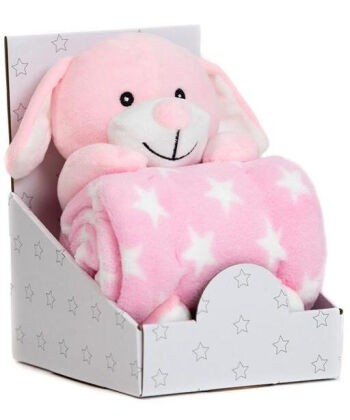 BBO Set ćebe sa igračkom za bebe Pas, Roze