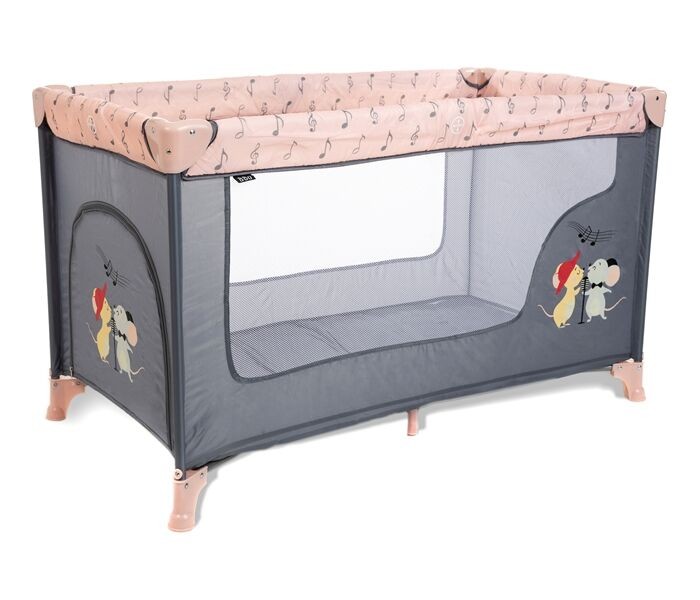 BBO Prenosivi krevetac za bebe Dream&Play, 1 nivo, Sivo-roze