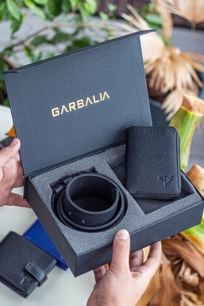 Garbalia Muški kaiš i novčanik Chain, Crni