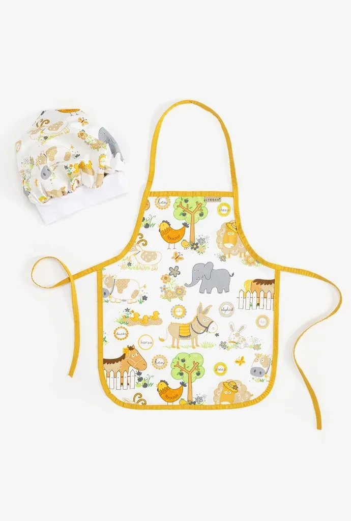 Stefan Kuhinjski set za decu Farma, Kapa + kecelja, Žuto-beli