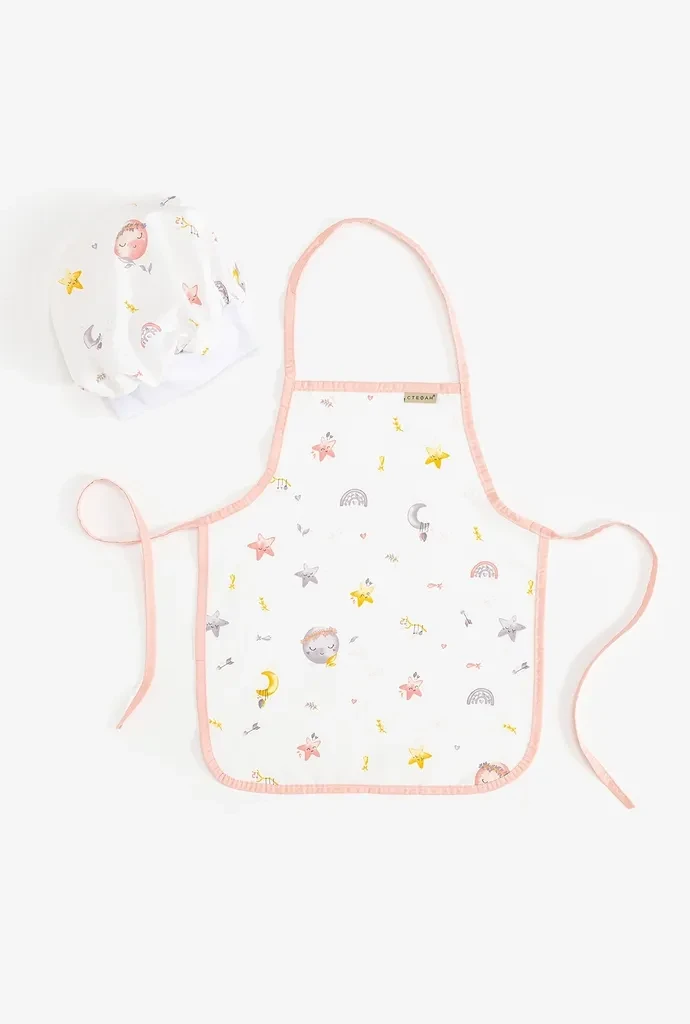 Stefan Kuhinjski set za decu Zvezdice, Kapa + kecelja, Belo-roze