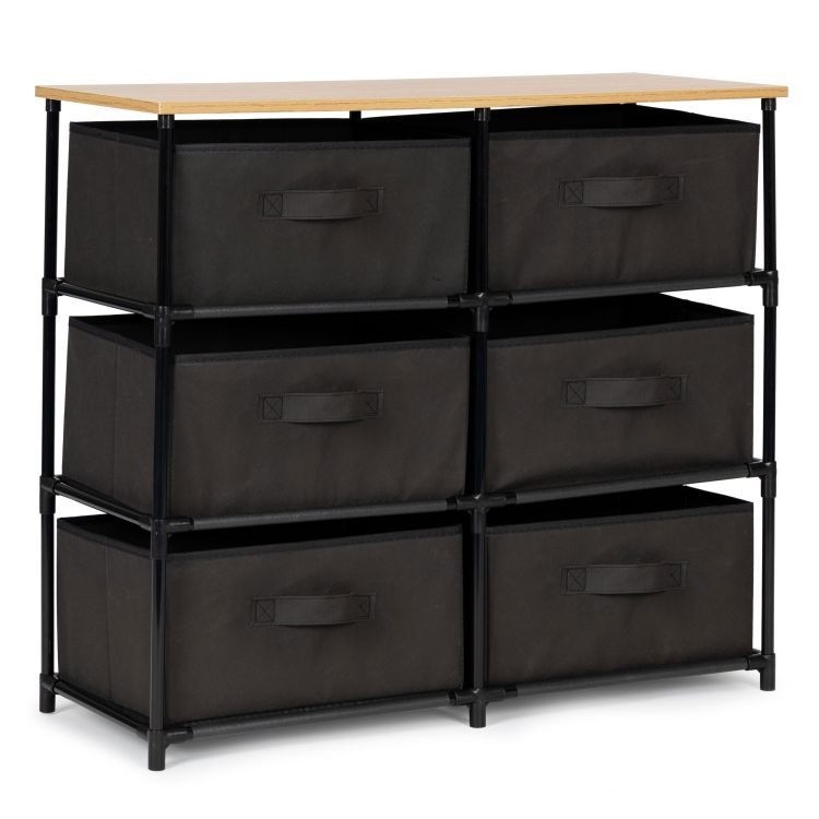 ModernHome Police za odlaganje sa tekstilnim korpama, Crne