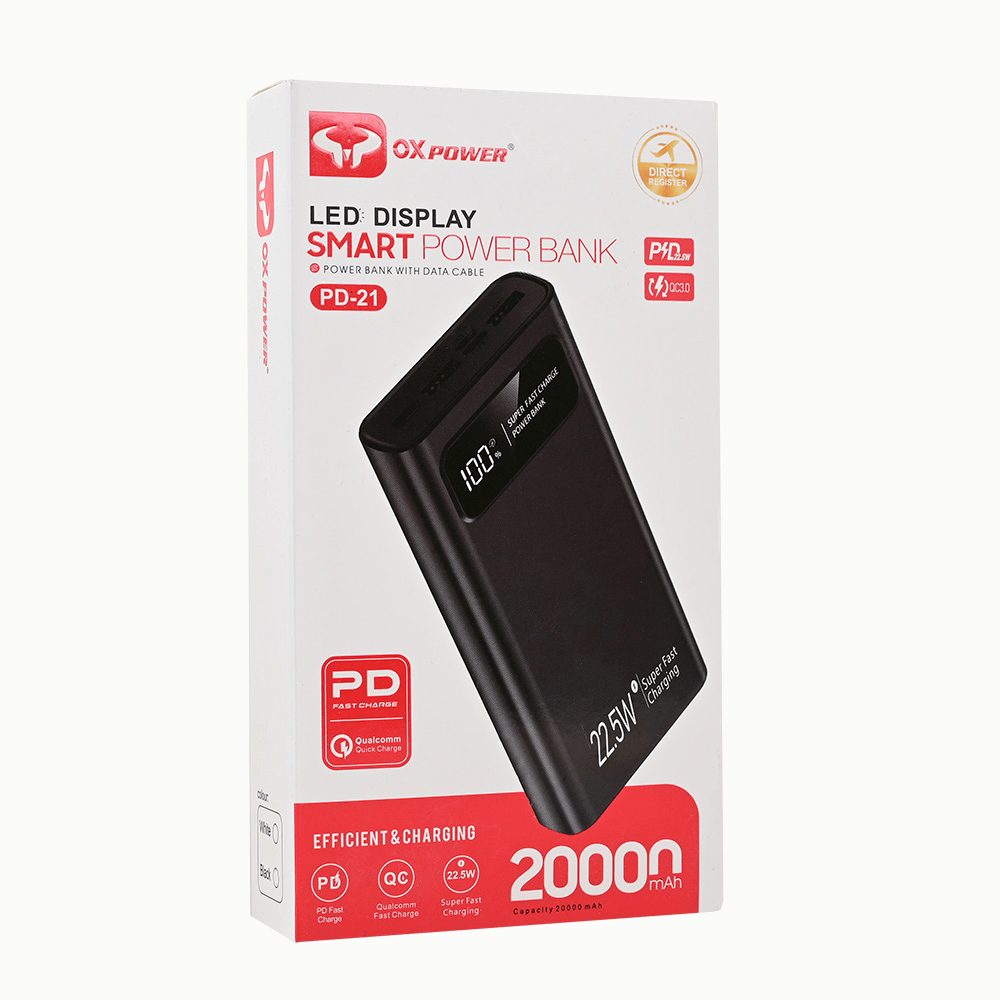 OXPOWER Eksterna baterija PD21, 20000mAh, Crna