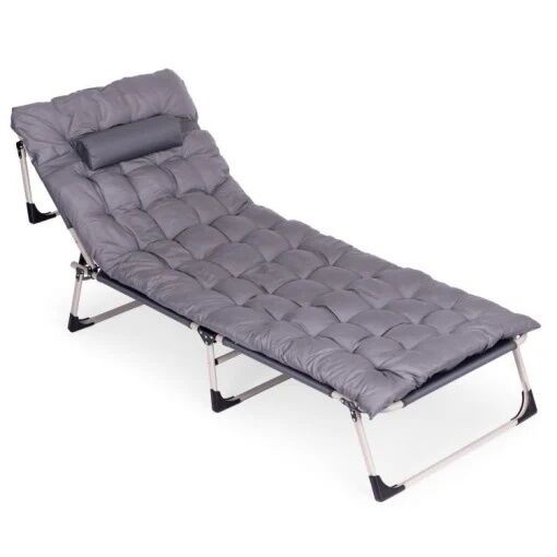 Sklopiva baštenska ležaljka za pecanje sa dušekom i jastukom, siva, MultiGarden