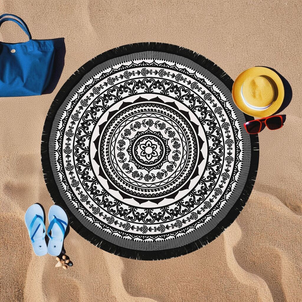 L'essentiel Maison Peškir za plažu Siyah Mandala, 150x150 cm, Crno-beli