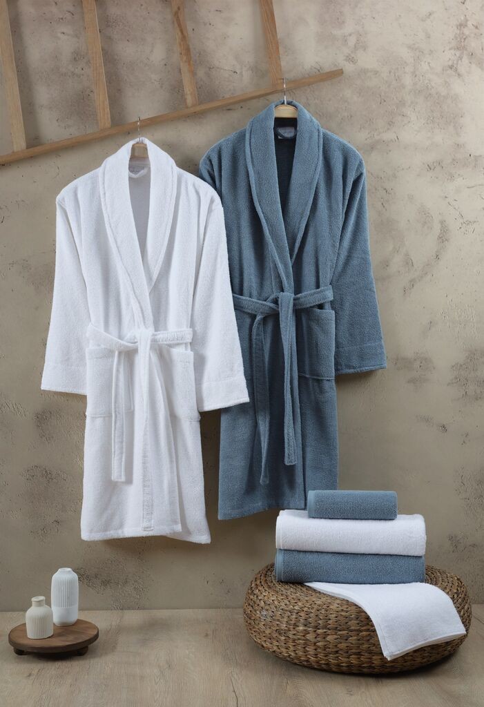 L'essentiel Maison Porodični set bademantila sa peškirima Elisa, Belo-plavi