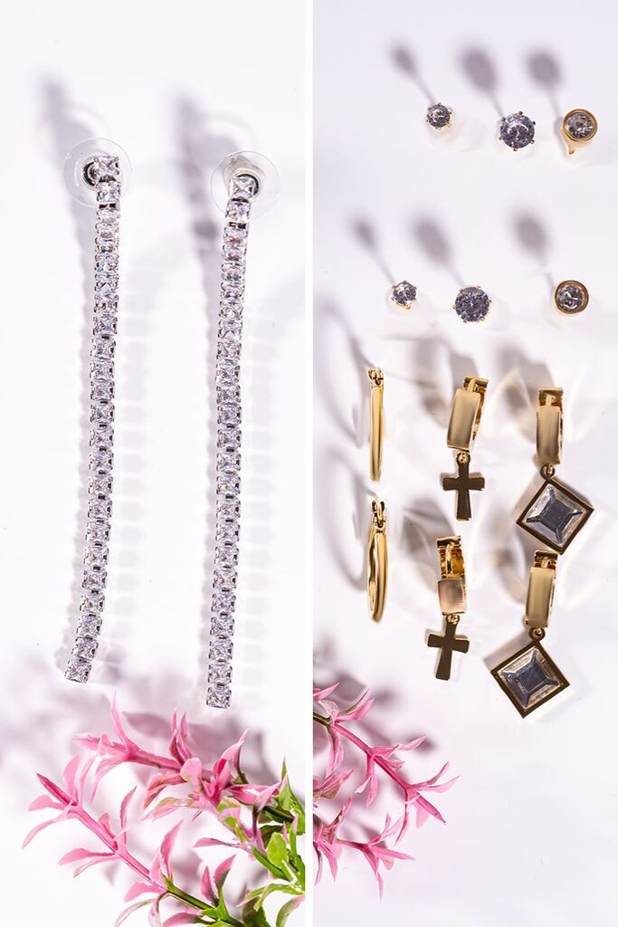 Dunipa Set minđuša Kristali, 14 komada, Srebrno-zlatne boje