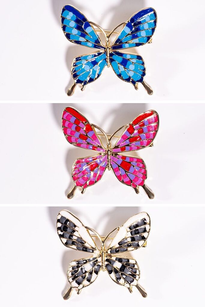 Dunipa Set broševa od nerđajućeg čelika Leptir, 3 komada, Zlatno-šareni