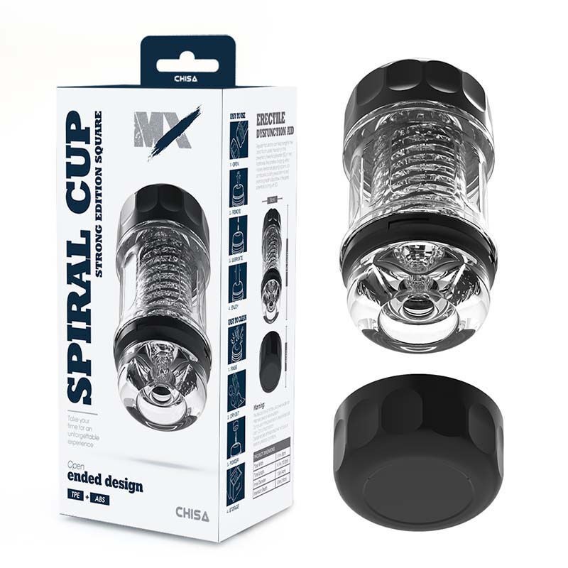 Masturbator Spiral Cup Strong Edition Square, 15.5cm, Providno-crni