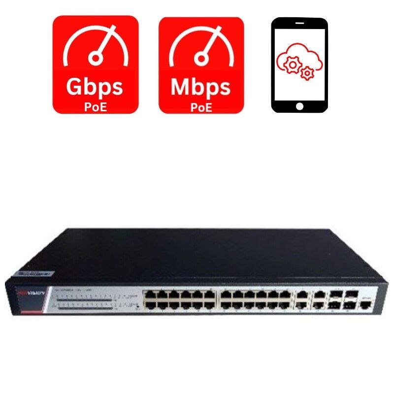 Hikvision PoE Smart Switch DS-3E2528P, 24 porta