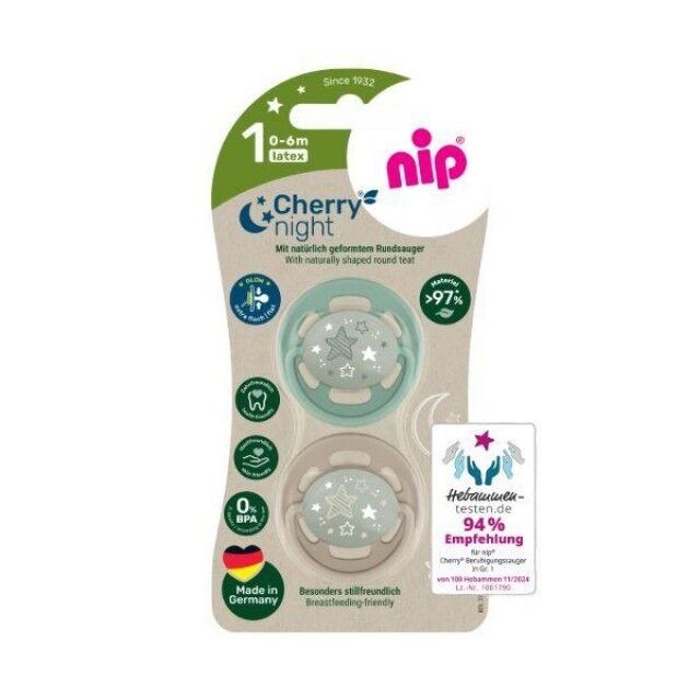Nip Lažaza bebe Cherry night, Kaučuk, 0-6m, 2 komada