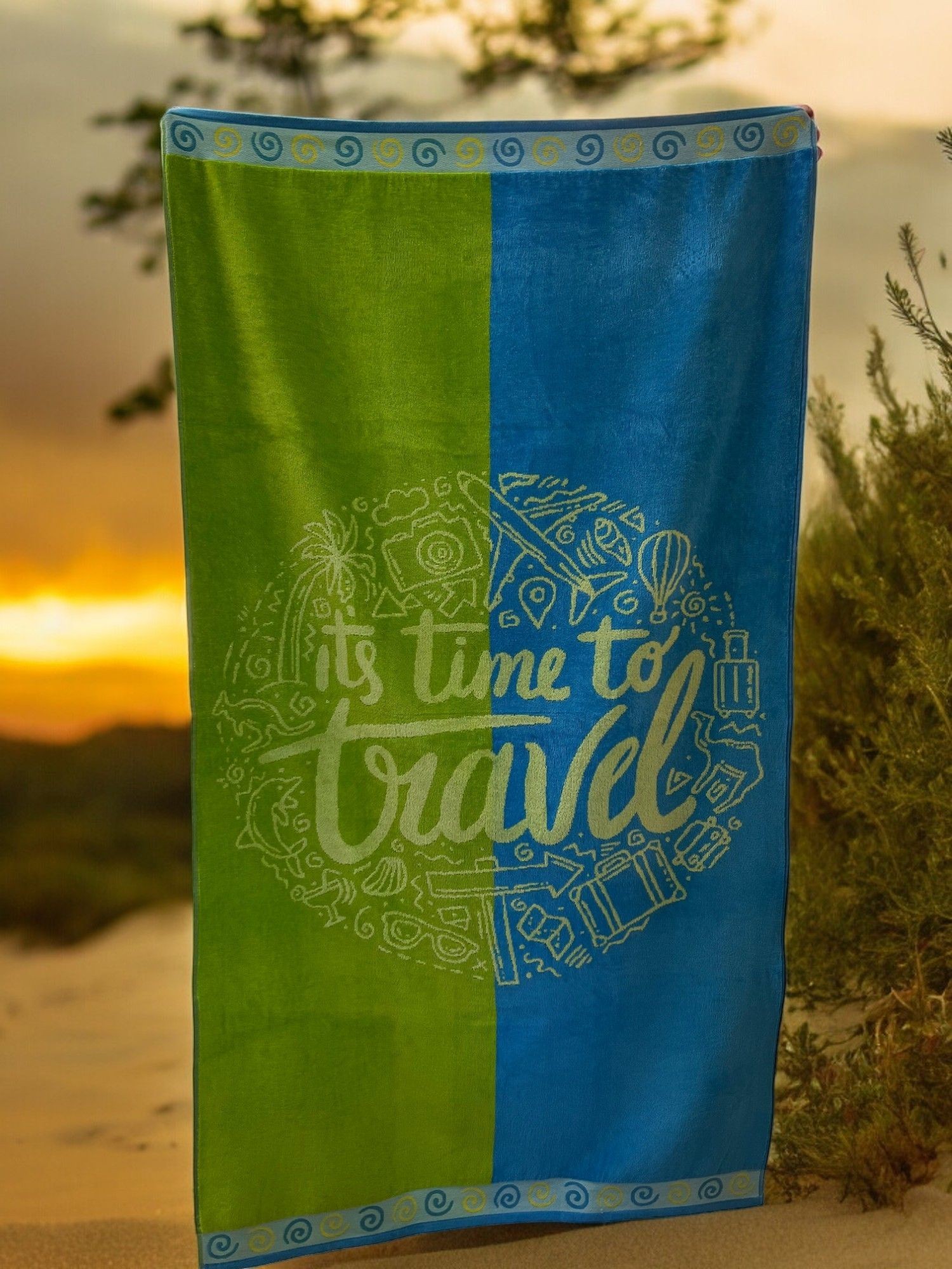 Plažni peškir Time to travel 86x160cm, Plavo-zeleni