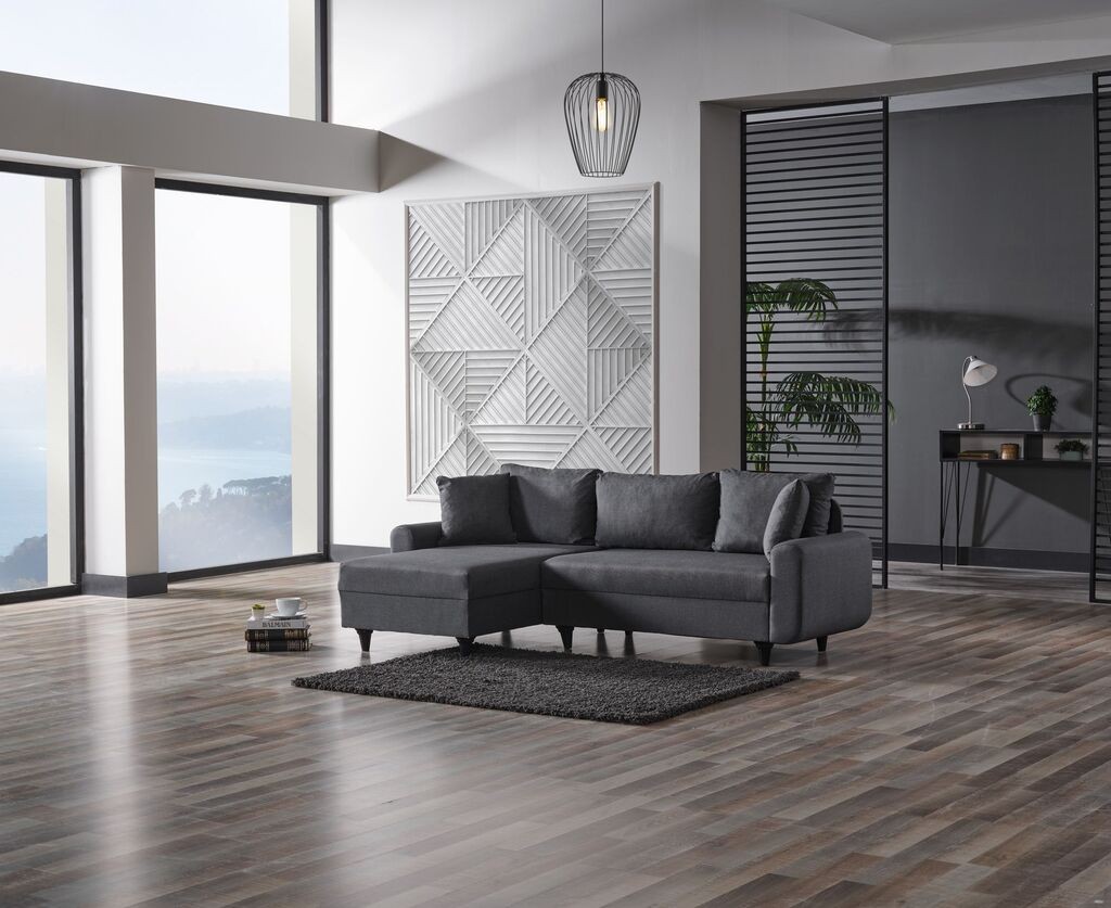 Atelier del Sofa Ugaona sofa na razvlačenje Flavia,  230x72x125 cm, Tamnosiva