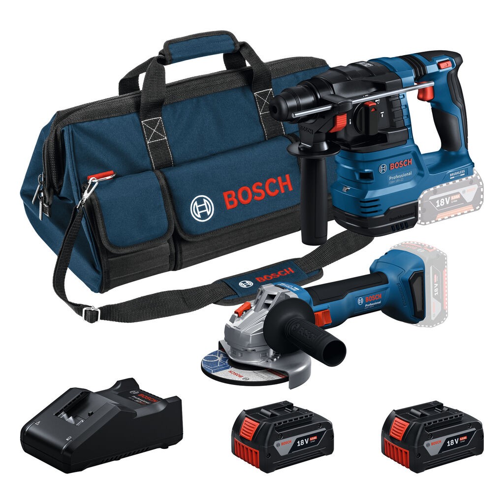 Bosch Akumulatorski set 18V Pneumatski čekić GBH, Ugaona brusilica GWS, 2× 4.0AhGBA, Punjač GAL, Torba 0615V0003C