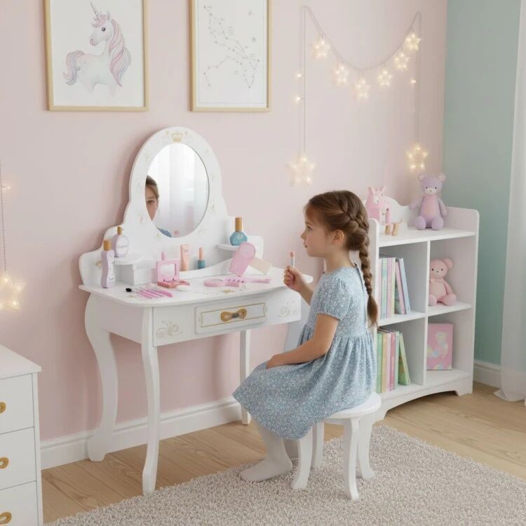 Eco Toys Veliki drveni sto za decu sa ogledalom