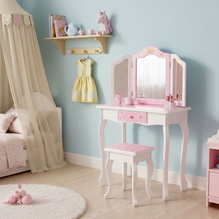 Eco Toys Veliki dečiji sto za devojčice sa trostrukim ogledalom