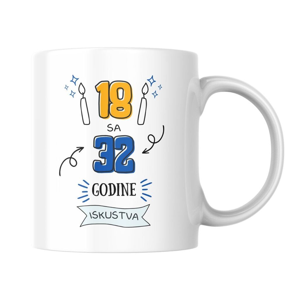 Šolja Srećan rođendan, 330 ml, Belo-plava