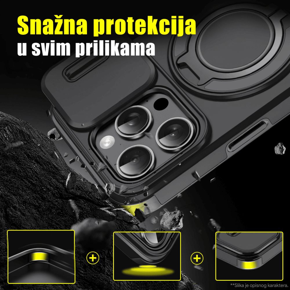 Maska za mobilni telefon Samsung Galaxy S23 Ultra CAMSHIELD RING STAND, Crna