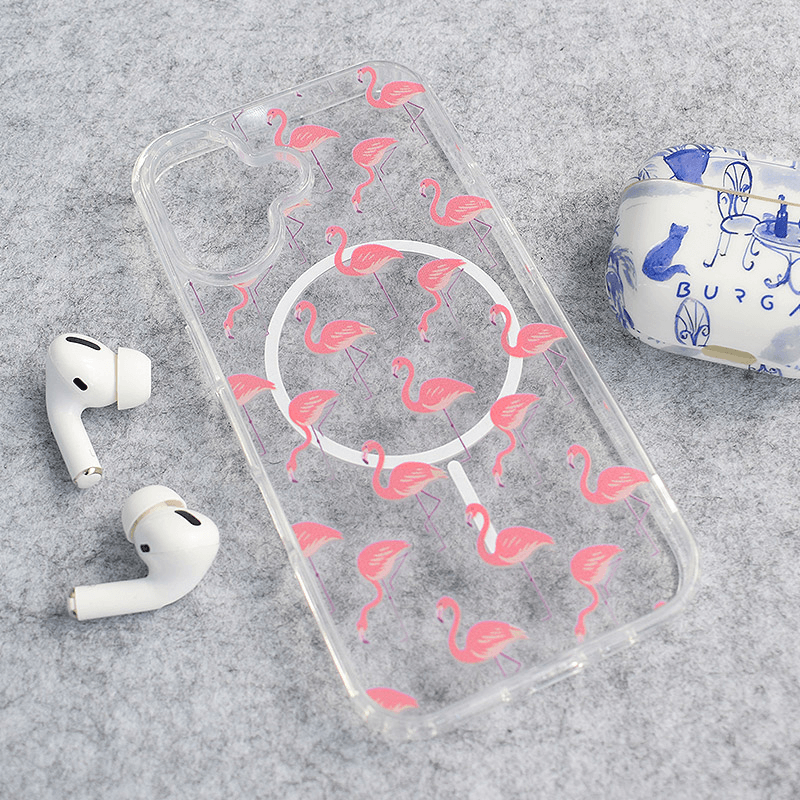 Maskica za iPhone 16 Mag Case Nanobit Print Tropical Flamingos