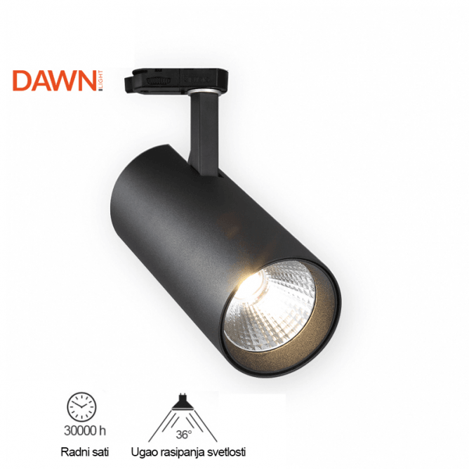 DAWN Trofazni LED Šinski reflktor Jm-4070, 30W, 4000K, 36°, Crni