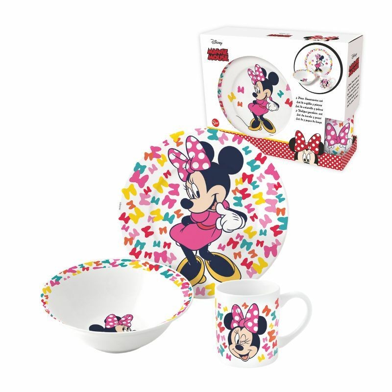 Disney Dečiji set za užinu Minnie, 3 dela, Roze-beli